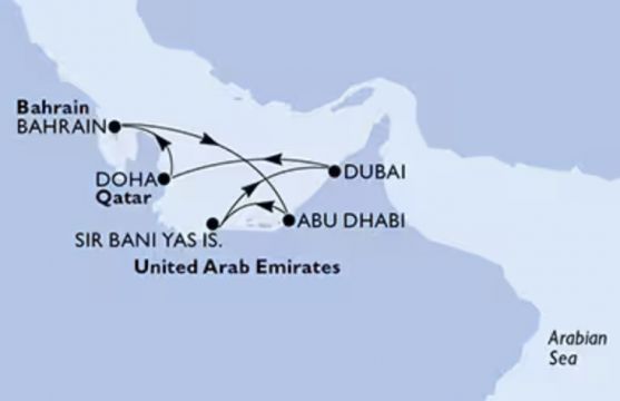 НОВА ГОДИНА НА КРУИЗ В ПЕРСИЙСКИЯ ЗАЛИВ С MSC EURIBIA - малка група с водач от агенцията